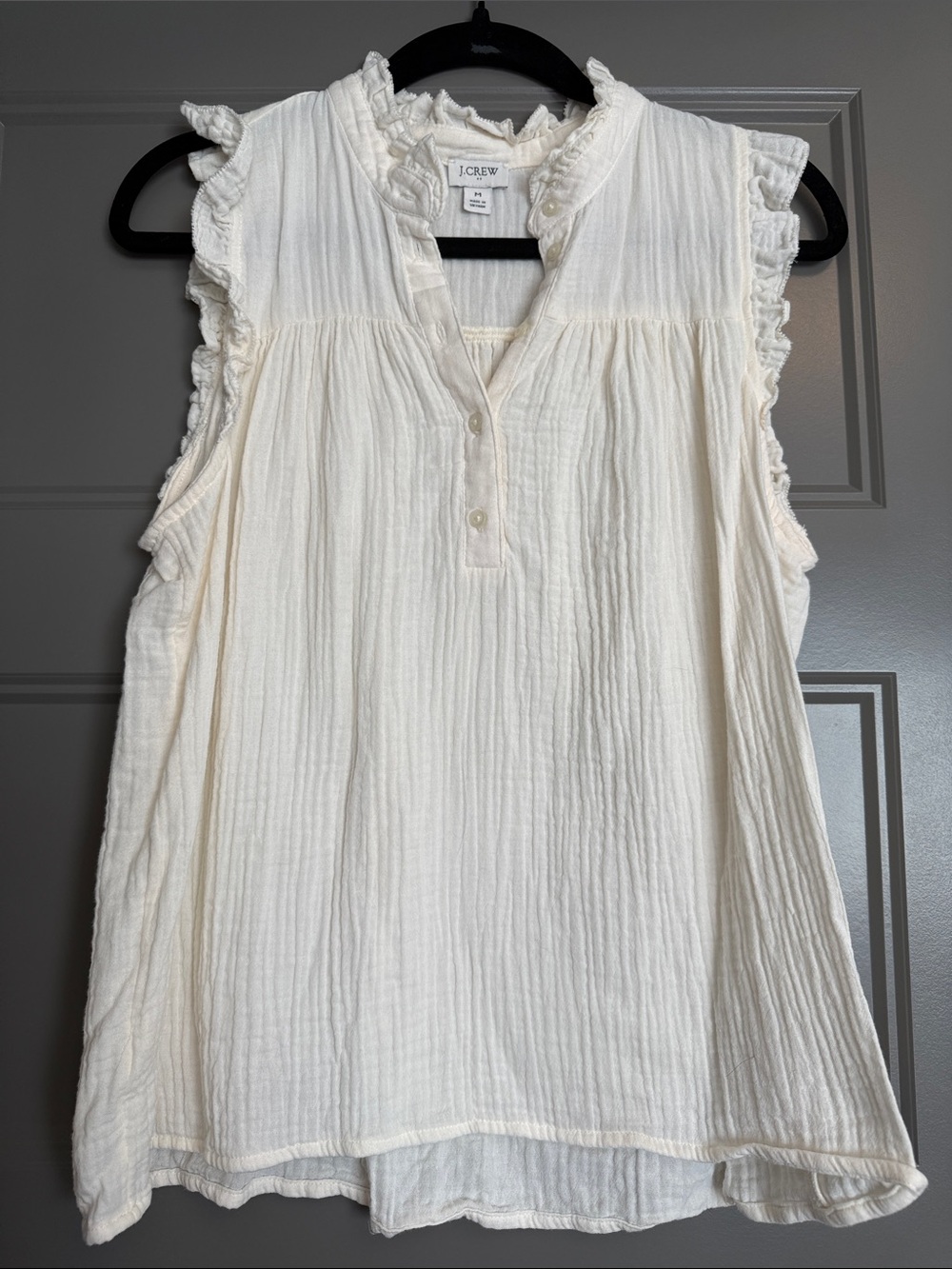 J. Crew Cream Ruffle-Trim Sleeveless Gauze Top